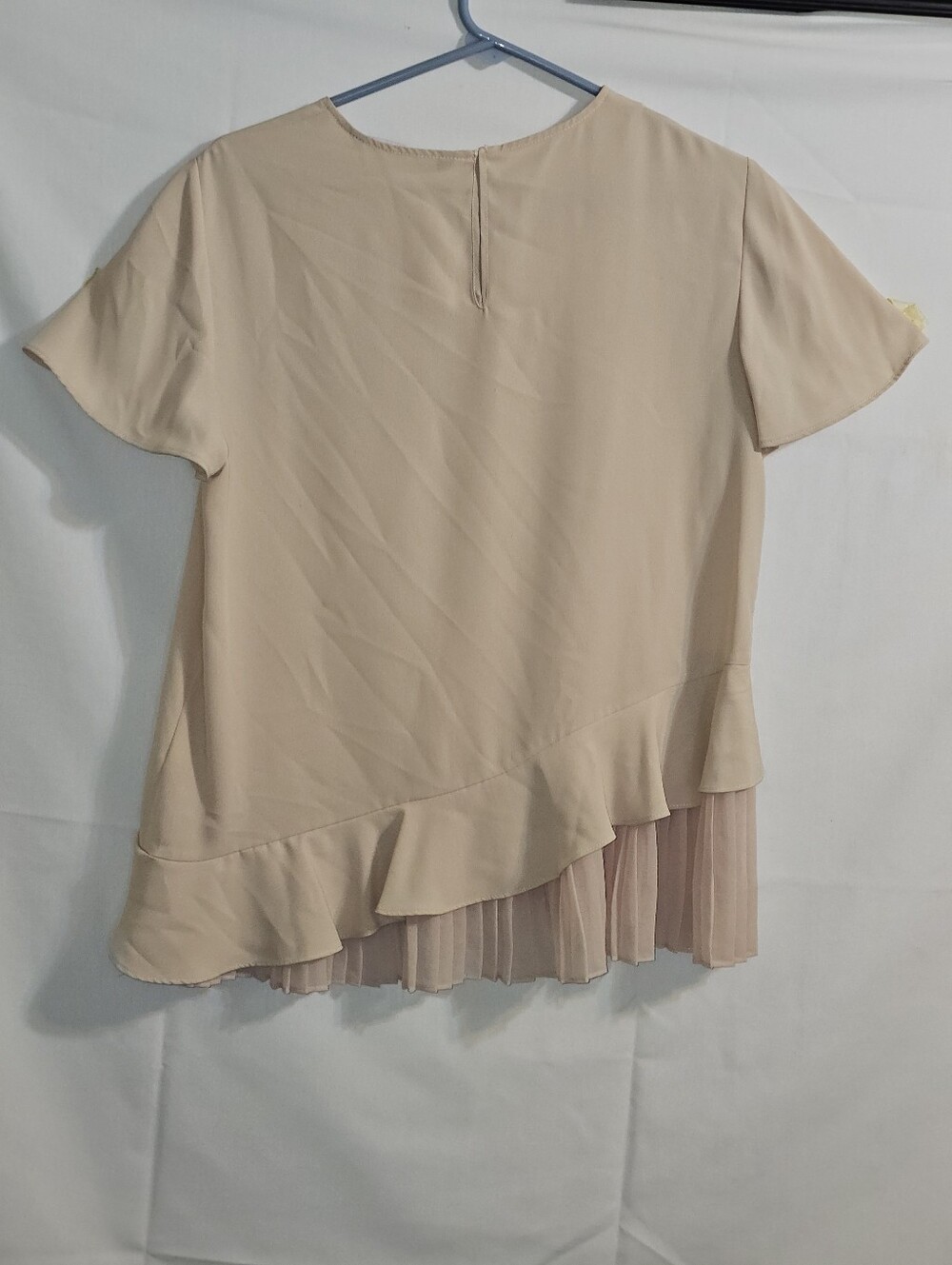 Zara Blush Pink Short Sleeve Top Asymmetrical Ruffle Pleated Size L - Picture 6 of 10